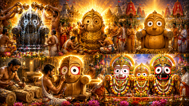 Traditional Maharana artisans carving wooden idols