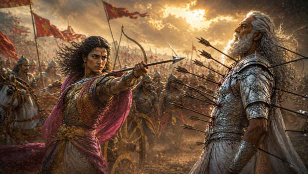 Shikhandi Leading the Battle Against Bhishma