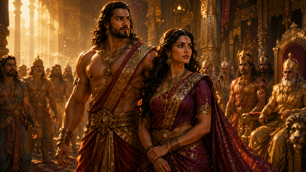 Bhima Standing Beside Draupadi