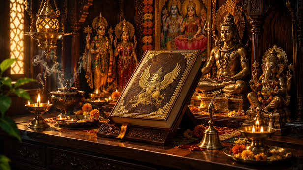 Sacred Garuda Purana with Lamp