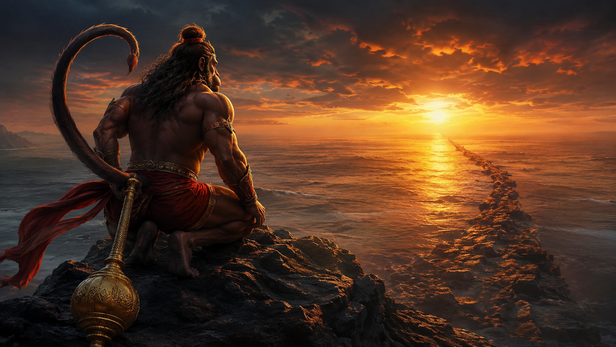 Divine Hanuman with his radiant tail