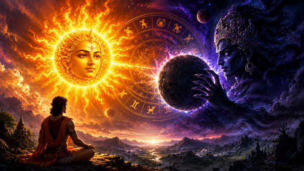 Symbolic Illustration of Sun and Rahu