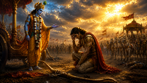 Arjuna Drops His Bow on the Battlefield