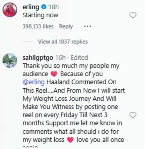 Instagram | Indian creator vowed to lose 20 kg if Erling Haaland replied