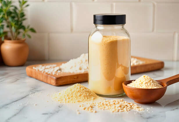 Bowl of chickpea flour with fresh yogurt