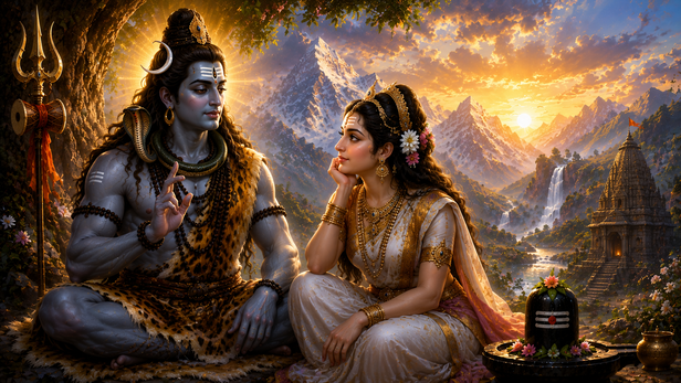 Lord Shiva sharing wisdom with Goddess Parvati