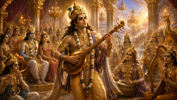 Gandharva Krauncha in the celestial court
