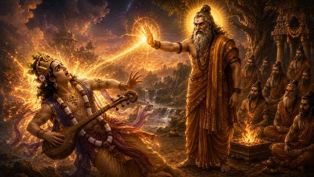 Sage Vamadeva giving a divine curse
