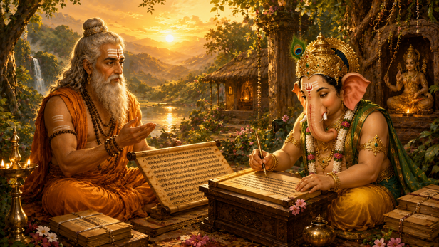 Sage Vyasa Dictating the Mahabharata to Lord Ganesha
