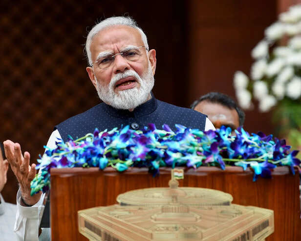 Prime Minister Narendra Modi addresses the media on the...