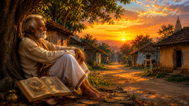 An Elderly Man Sitting Alone in a Village