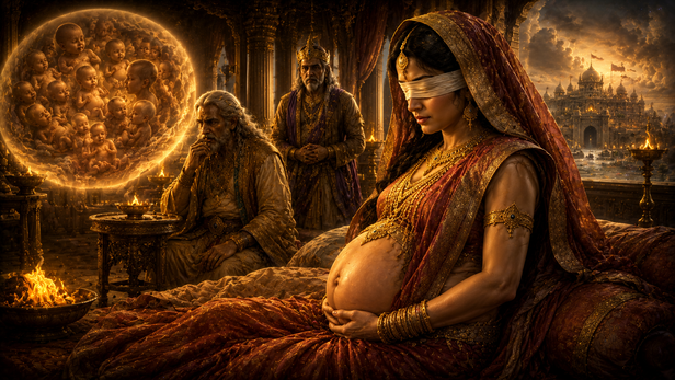 Gandhari during her long pregnancy
