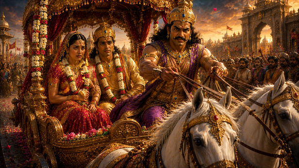 Kansa driving Devaki's chariot