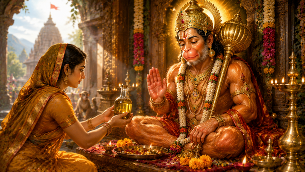 Devotee Offering Prayers to Hanuman Ji
