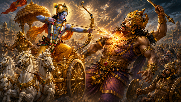 Lord Krishna Defeating Narakasura