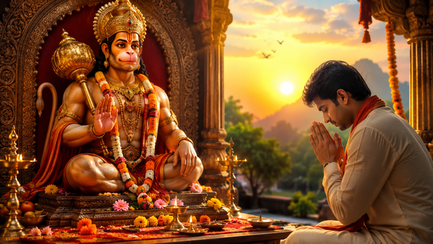 Devotees Praying Before Lord Hanuman