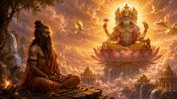 Sage Aurva Meditating Before Brahma