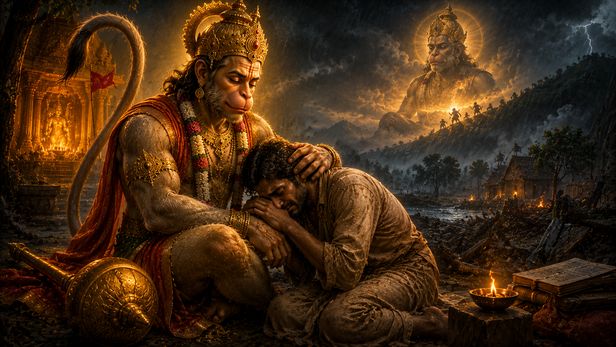 Devotee performing focused Hanuman worship