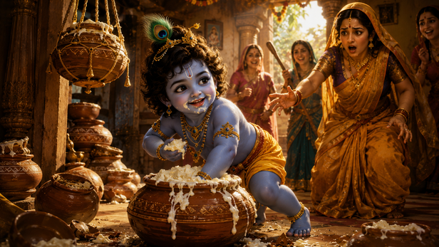 Young Krishna holding a pot of butter