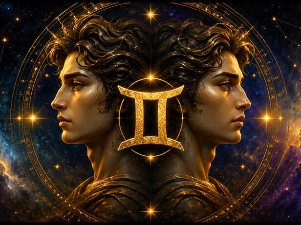 Gemini zodiac symbol with dual faces