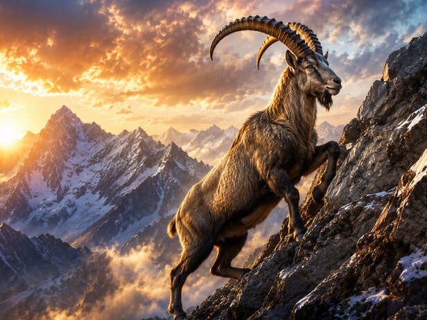 Capricorn climbing a mountain
