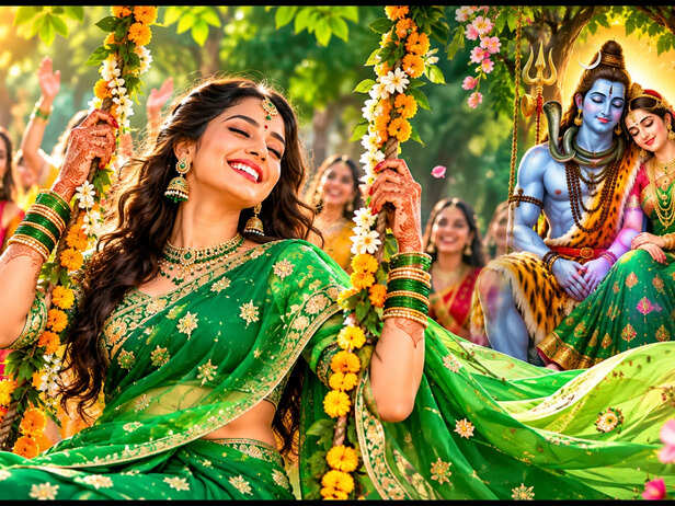 Married Woman Performing Teej Puja