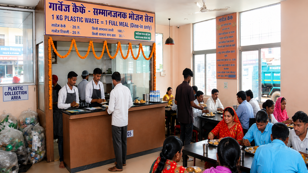 छत्तीसगढ़ के अंबिकापुर में नागरिकों को प्लास्टिक वेस्ट के बदले भोजन उपलब्ध कराता है गार्बेज कैफ़े