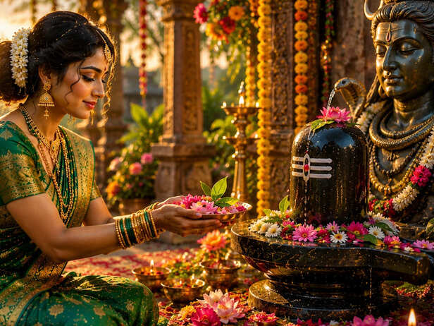 Taurus Woman Offering Flowers to Shiva