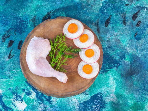 Chicken Portion Compared With Several Eggs