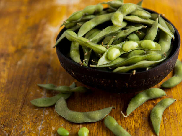 Fresh steamed edamame in a bowl