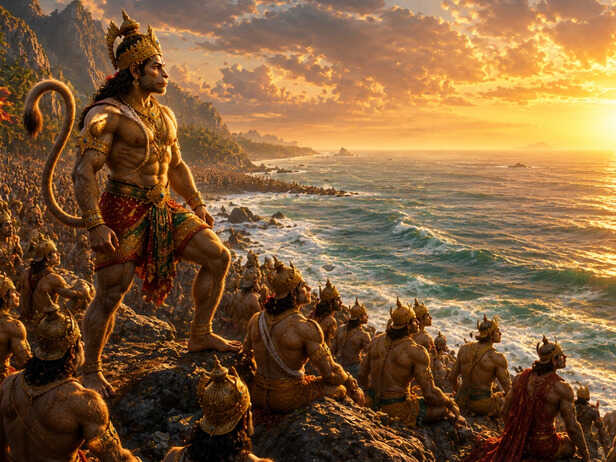 Lord Rama blessing devoted vanaras