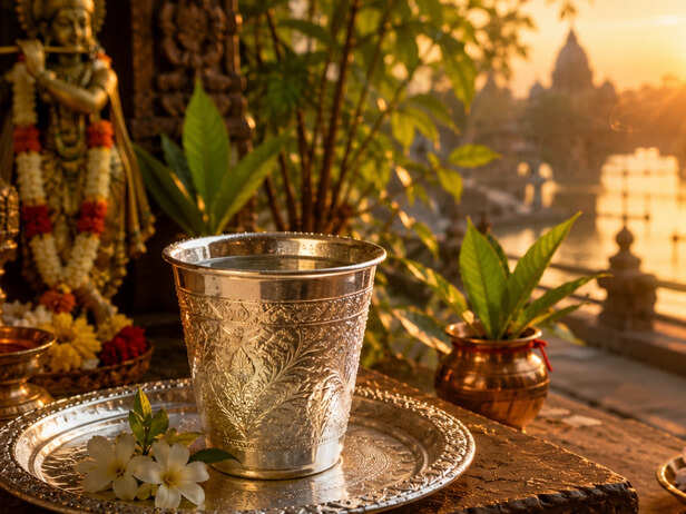 Silver glass of water for a peaceful morning ritual