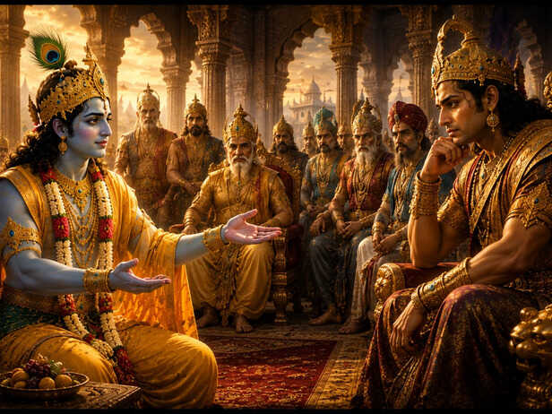 Krishna guiding Arjuna on the battlefield
