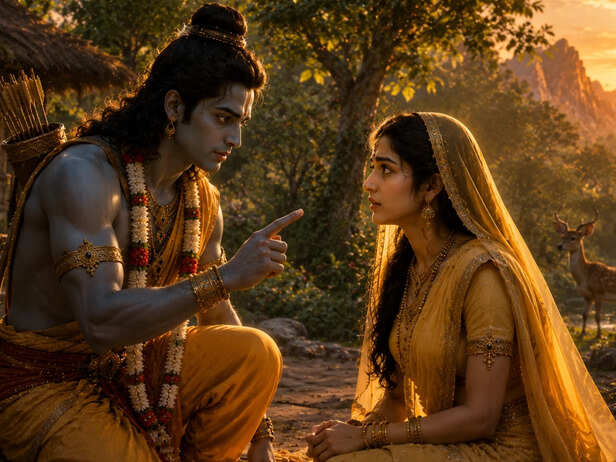 Rama warning Sita before the abduction