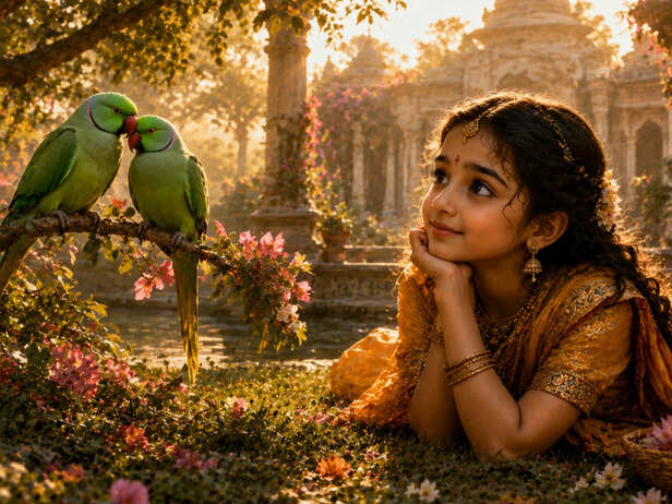 Young Sita Seeing the Parrot Couple
