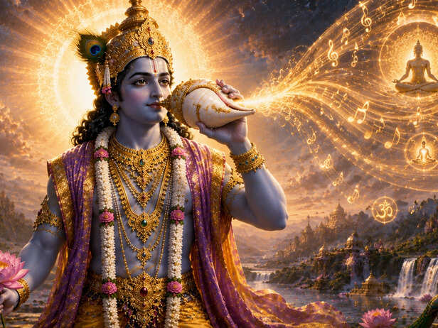 Lord Vishnu holding the Panchajanya conch