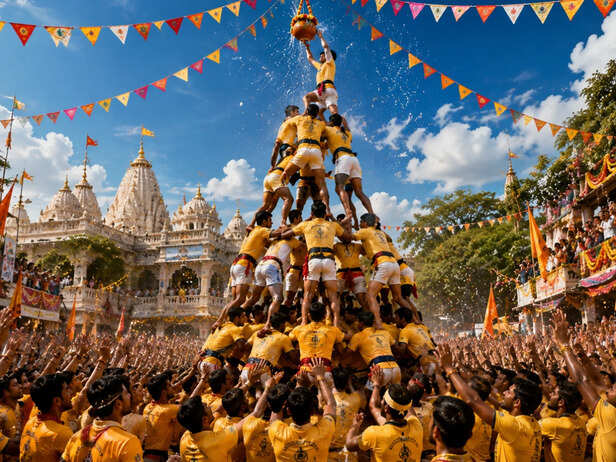 Govinda Teams Forming a Dahi Handi Pyramid
