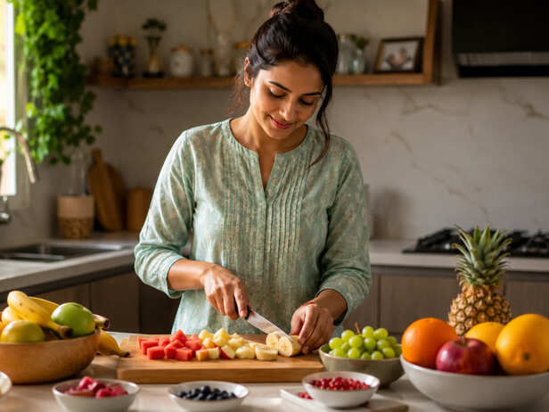 Woman cutting fruits