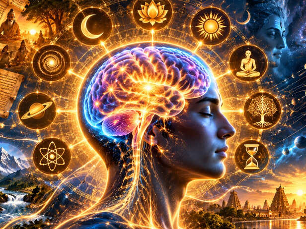 Human Brain Surrounded by Ancient Symbols
