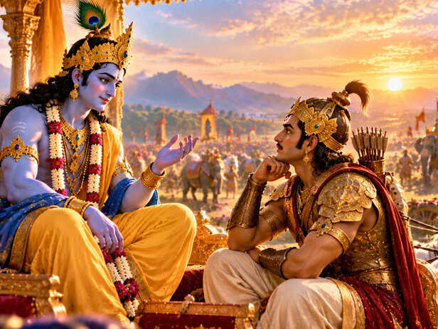 Krishna And Arjuna In Deep Conversation