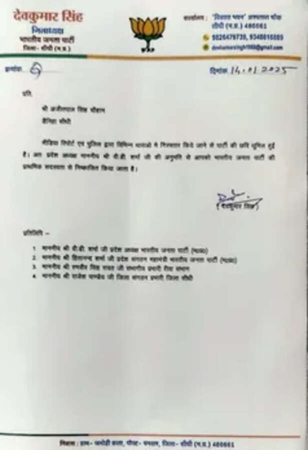 भाजपा ने लेटर जारी कर किया निष्कासित।