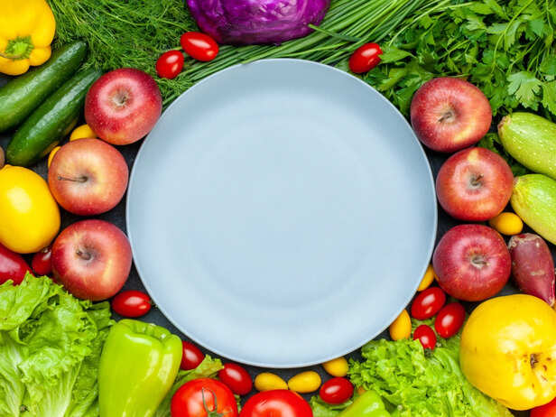 Colorful plate filled with fruits and vegetables