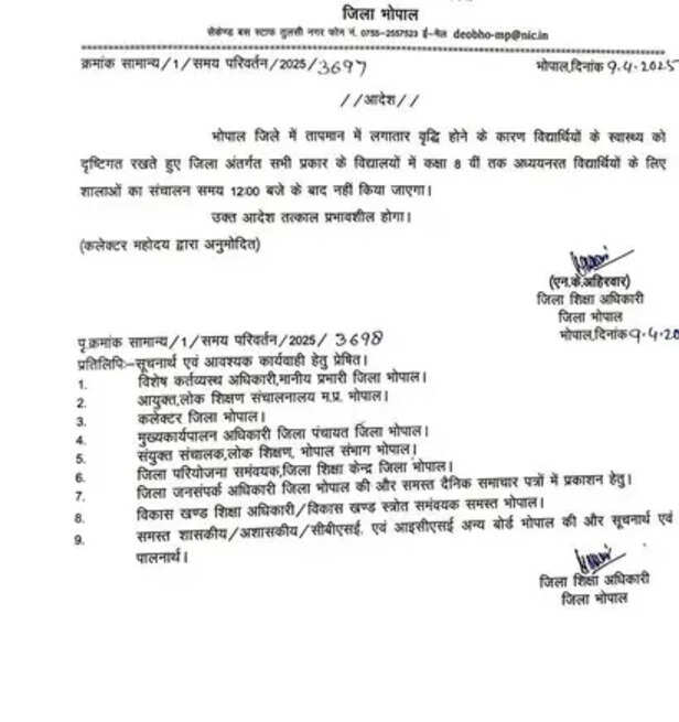 bhopal school timings 