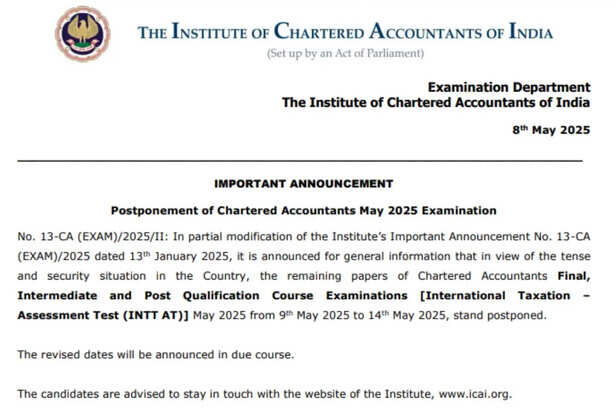 ICAI CA Exam 2025 Postponed, ICAI CA Exam, icai org