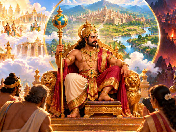 Mahabali Ruling the Three Worlds