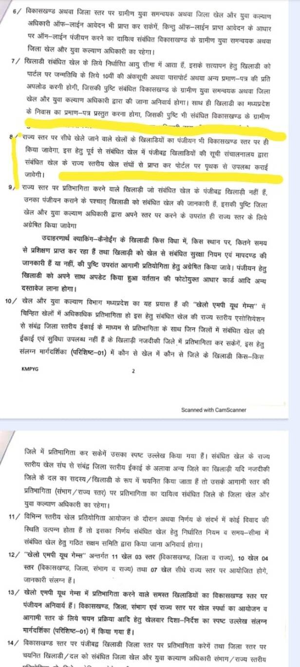 khelo mp youth games registration fees ban