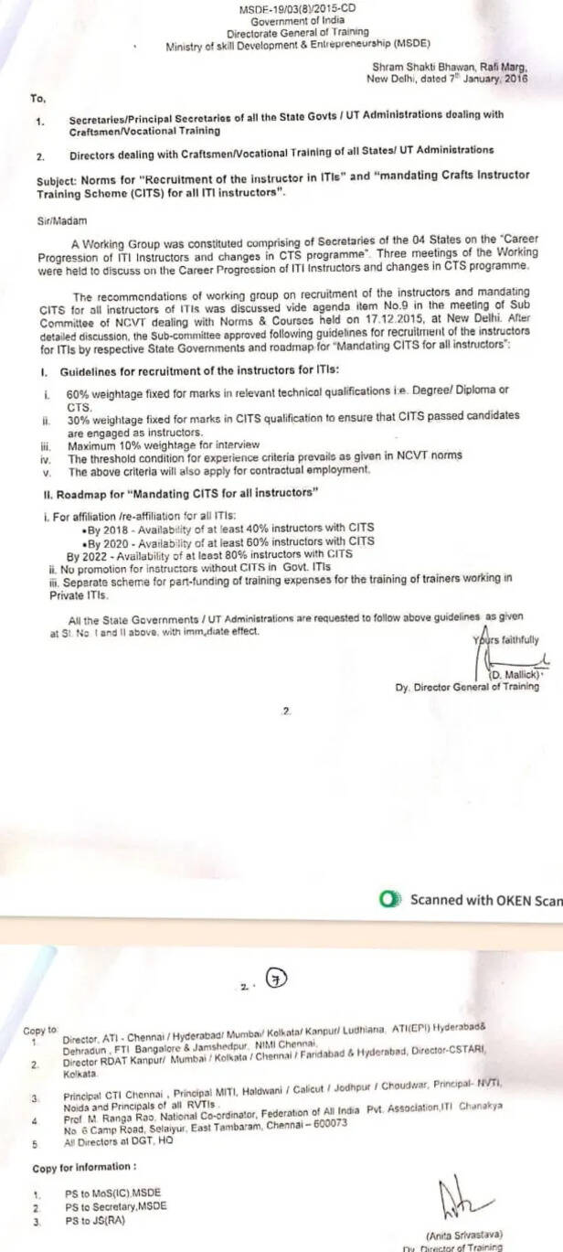 iti training officer recruitment