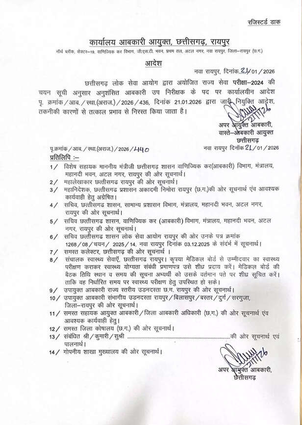 Excise SI appointments Cancelled