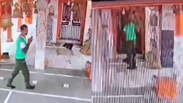Video: पहले हनुमान जी की प्रतिमा को किया प्रणाम फिर मुकुट चोरी कर हुआ फरार  - Video First he bowed to the statue of Hanuman ji and then stole the crown  and
