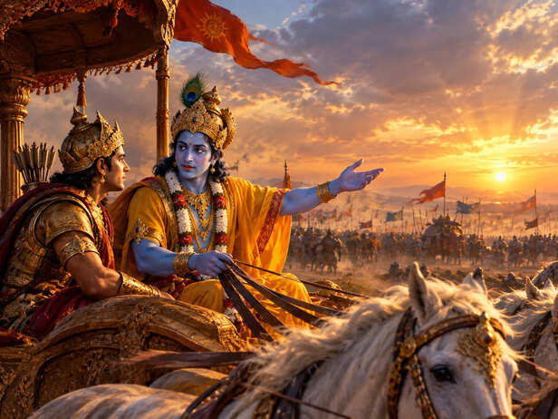 Krishna and Arjuna in the battle field
